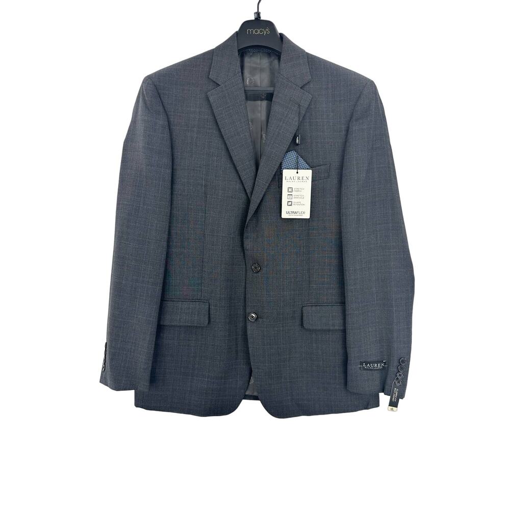 Lauren Ralph Lauren Classic-Fit Ultraflex Suit Jacket Grey/Blue Plaid 40R NWT‎